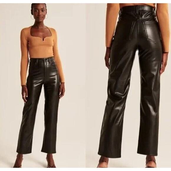Abercrombie Fitch 30 / 10 Pants Ankle Straight Ultra High Rise Faux Leather NEW - Picture 2 of 8